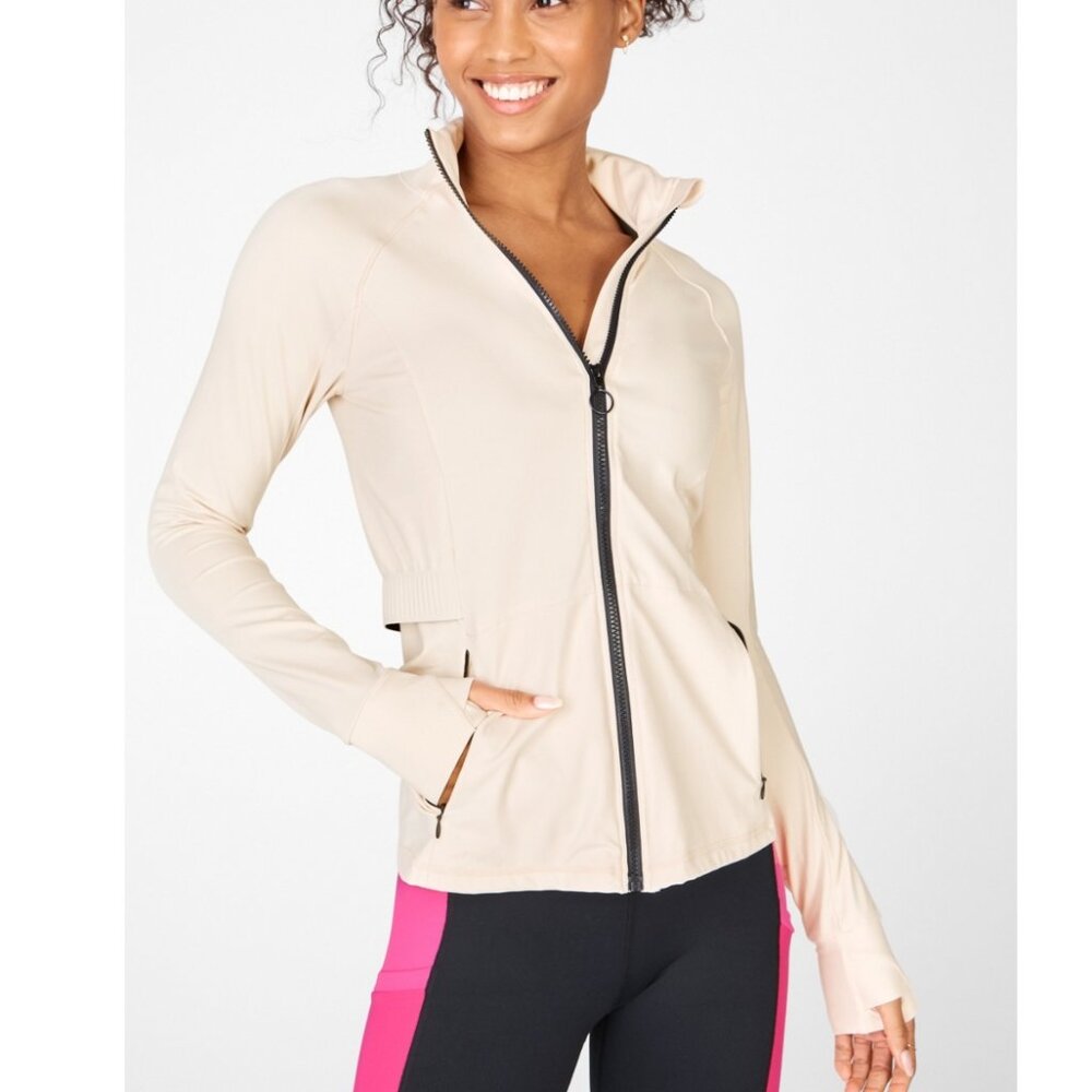 Fabletics Light Tan Trinity Performance Jacket Fu… - image 1